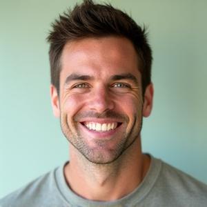 Portrait of Mark Harris, a dynamic exercise physiologist in his late 30s, with an approachable and energetic expression. He has a athletic build and a friendly face.